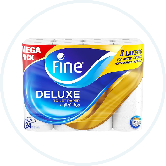 Fine Deluxe, Highly Absorbent, Sterilized, Soft & Strong, Flushable Toilet Paper, 3 Plies, Pack of 24 Rolls. New & Improved